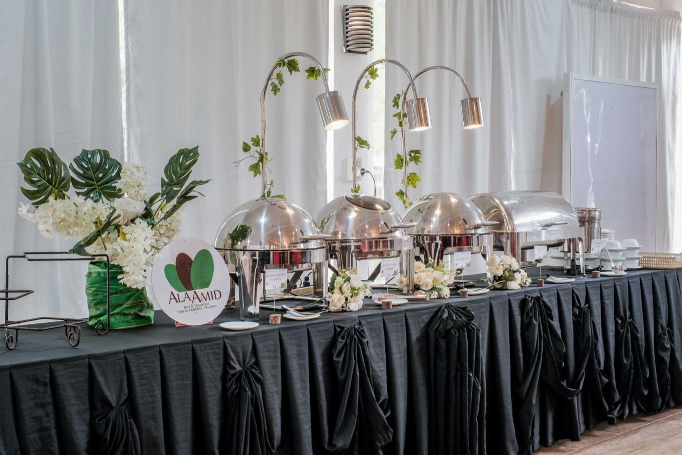 Catering buffet line set up in Andrea Garden Hall