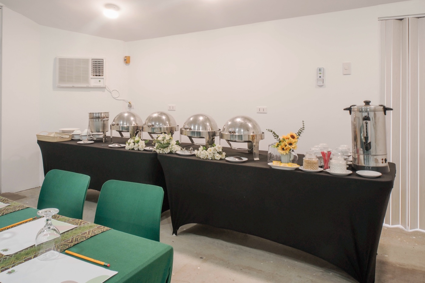Catering and buffet setup inside Gabe's Pavilion