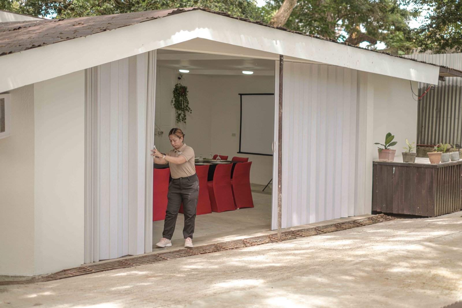 Gabe's Pavilion with the accordion doors open onto the courtyard